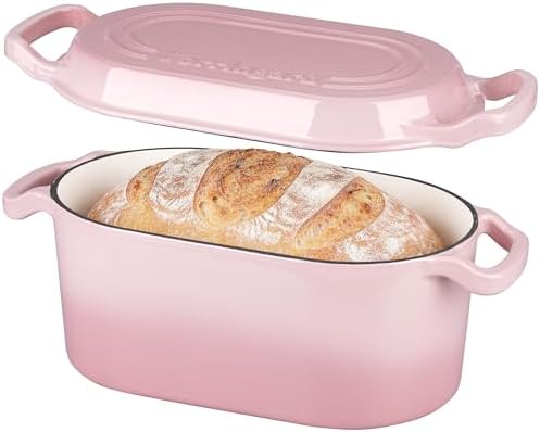 VORRINGARD Oval Dutch Oven Pot with Lid, Enamel Coating Cast Iron Bread Pans for Homemade Sourdough Bread Baking, Cooking, 4 Quart, Pink by Unknown