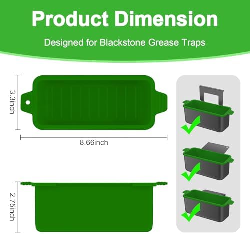 2 PCS Silicone Grease Cup Liners for Blackstone 36 28 22 17 Inch Griddle,Reusable Grease Catcher Cup Liner Grill Grease Tray,Durable Drip Pans Blackstone Griddle Accessories,Green - Image 2