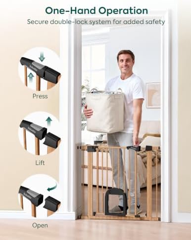 Babelio Dog Gate with Adjustable Cat Door, CatPrivilege III, 29-43" - Image 4
