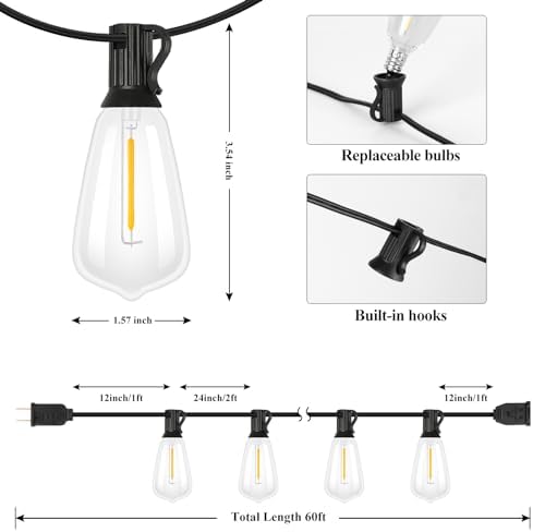 Brightever 60FT Outdoor String Lights 32 Bulbs, Waterproof Patio Lights - Image 3