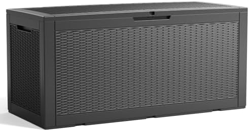 101 gallon Resin Deck Box, Outdoor Storage Box, Waterproof UV Resistant Lockable，Weatherproof Organizer for Patio Furniture Cushions, Pool Accessories, Garden Tools, Indoor & Outdoor Use by ASKPASS