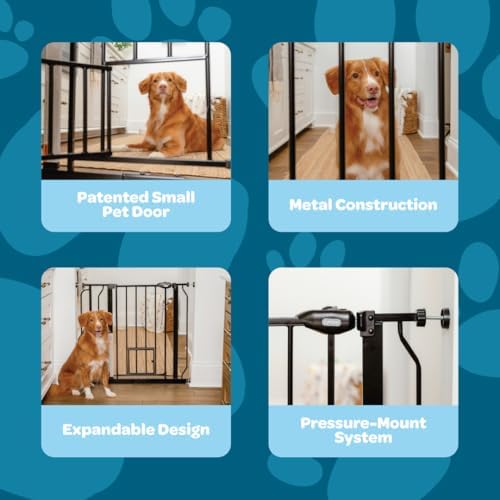 Carlson 29–36.5” Extra Wide Dog Gate with Small Pet Door, Walk-Through Pressure Mounted Metal Indoor Pet Safety Gate, Black, Tested and Trusted by Pet Parents, American Designed, American Owned - Image 3