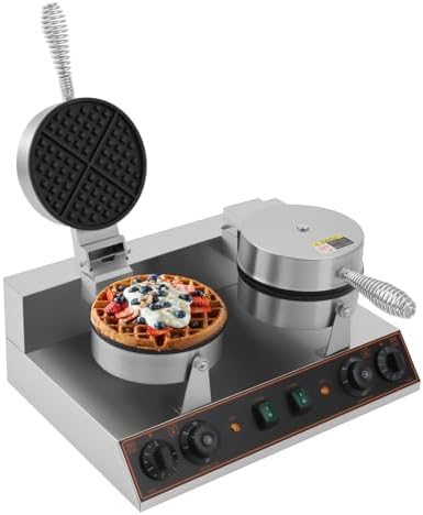 Commercial Waffle Maker, 2400W Electric Waffle Machine, Double-head Stainless Steel Waffle Iron Baker with Non-Stick Coating, 122-572℉ Temperature Adjustable by Milzeone