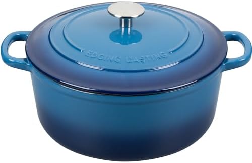 EDGING CASTING Enameled Cast Iron Dutch Oven Pot with Lid, 7 Quart, Round Dutch Ovens for Bread Baking, Bread Oven, Oven Safe up to 500°F, Lake Blue by EDGINGCOOKWARE