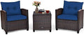 Tangkula 3 Pieces Patio Furniture Set, PE Rattan Wicker 3 Pcs Outdoor Sofa Set w/Washable Cushion and Tempered Glass Tabletop, Conversation Furniture for Garden Poolside Balcony (Blue) by TANGKULA