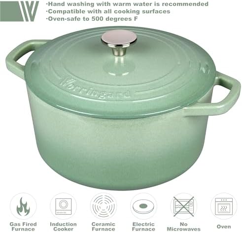 VORRINGARD Enameled Cast Iron Dutch Oven Pot with Lid, for Bread Baking, Round Bread Oven- include Sourdough Bread Baking Supplies set, 4.5QT, Sage Green - Image 3