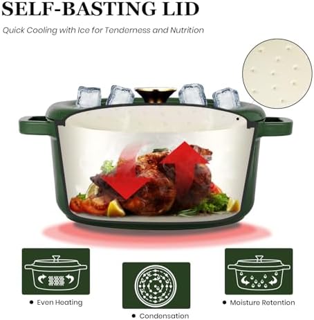 Overmont Enameled Cast Iron Dutch Oven - 5QT Pot with Lid Recipe Potholders - Image 2