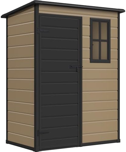 DWVO 5x3 FT Outdoor Storage Shed with Floor, All-Weather Resin Storage Shed with Lockable Door & Window, Waterproof Plastic Tool Storage for Garden, Backyard, Patio, Lawn, Brown by DWVO