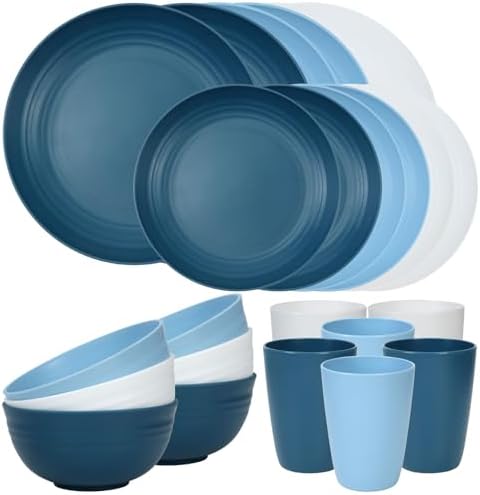 Quatish 24 Piece Plates and Bowl Set for 6, Dinnerware Dish Set for Kitchen by Quatish