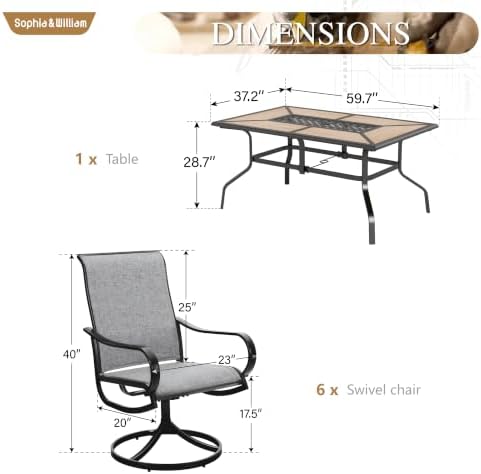 Sophia & William Outdoor Dining Set for 6 w/Wood-Look Table & Grey Chairs - Image 7