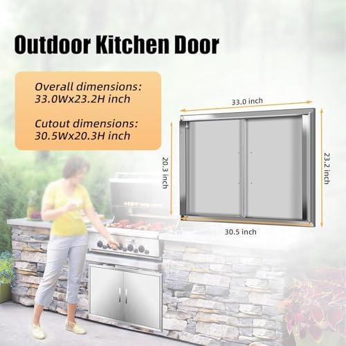 Outdoor Kitchen Doors 33W x 23H Inch, Double BBQ Access Doors 304 Stainless Steel for Outdoor Kitchen Cabinet Grill Station or BBQ Island - Image 2