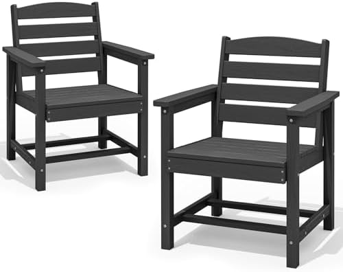 SERWALL Patio Dining Chair Set of 2, HDPE Dining Chair, Black by SERWALL