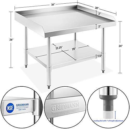 GRIDMANN NSF 16-Gauge Stainless Steel 36" L x 30" W x 24" H Equipment Stand Grill Table with Undershelf for Commercial Restaurant Kitchen - Image 5