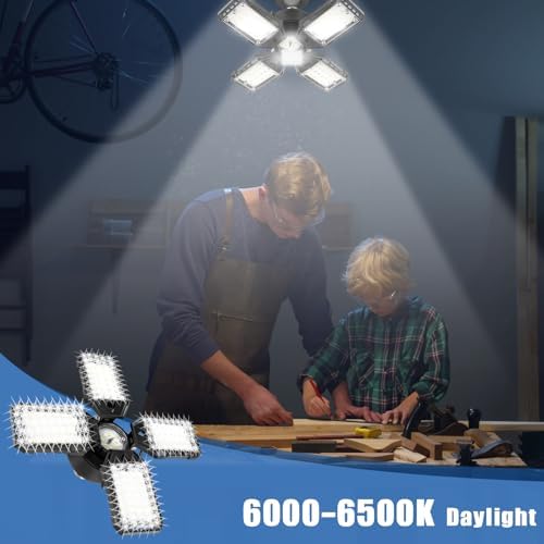 Aoretic LED Garage Lights 4 Pack -120W, 12000LM 6500K Led Shop Light with 4+1 Deformable Panels, Basement Barn Light Garages Ceiling Lights, E26/E27 for Garage, Warehouse, Shop - Image 6