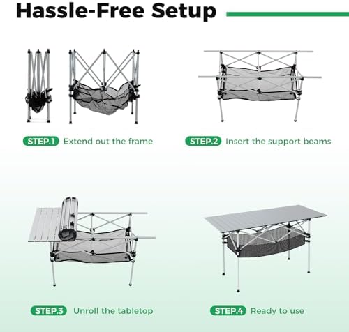 GIANTEX Folding Camping Table, Portable Picnic Table w/Aluminum Roll-up Tabletop & Mesh Basket, Outdoor Lightweight Table w/Carrying Bag for Backyard, Beach, Fishing, BBQ, Patio (47"x22"x27",Silver) - Image 4