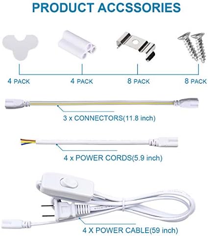4 Pack, LED Shop Light, 4FT 60W 9000LM 5000K, Daylight White, V Shape 4 Row, Clear Cover, High Output, Linkable, T8 LED Tube Lights, Shop Lights for Garage 4 Foot with Plug - Image 7