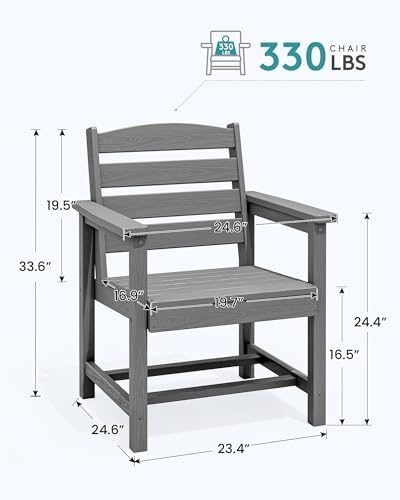 SERWALL Patio HDPE Dining Chairs Set of 2 with Arms, Grey - Image 2