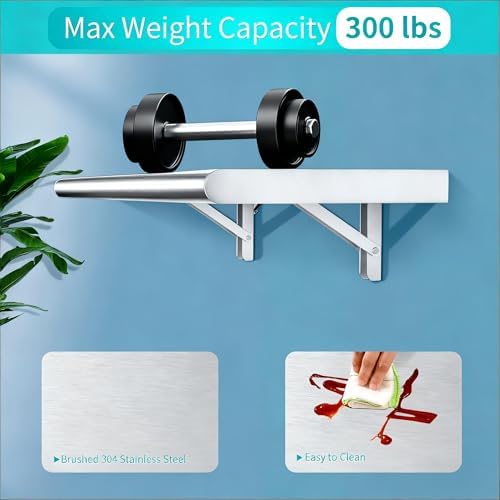 Concession Shelf 36"L x 12"W，22 gauge ASTM 304 Stainless Steel Folding Serving Food Shelf ，Wall Mount Shelving , Stainless Steel Shelf For Food Truck, grill area,BBQ working table, Restaurant .NSF - Image 4
