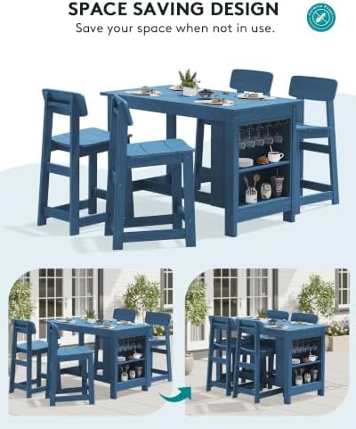SERWALL 10-Piece Outdoor HDPE Counter-Height Bar Dining Set for 8, Blue - Image 5