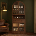 70"Tall Arched Glass Wine Cabinet with Adjustable Shelf & Wine Rack, Walnut by Unknown