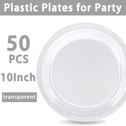 WELLIFE 10 Inch Clear Plastic Plates 50 Count - Image 5
