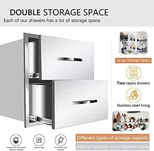 Stainless Steel Outdoor Kitchen BBQ Island Drawers - Flush Mount Triple Access, 18Wx23Dx15H - Image 3