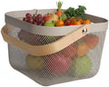 Mesh Steel Storage Organizer Basket Fruit Basket Bin with Wood Handle Ideal for Kitchen Bathroom Picnic Baskets Pantry Cabinets Storage Home Decor (Cold Gray) by Ymeibe