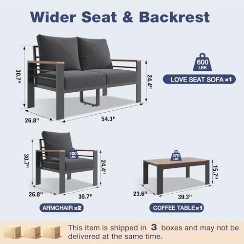 Aoxun Aluminum Patio Furniture Set 4 Seats, Dark Grey - Image 2