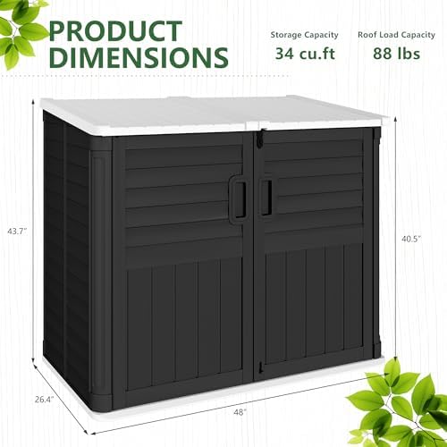 Greesum Outdoor Trash Can Storage Shed, 34 Cu.ft Horizontal Outdoor Storage Cabinet, Waterproof for Garden, Pool Storage, Garbage Cans, Black - Image 7