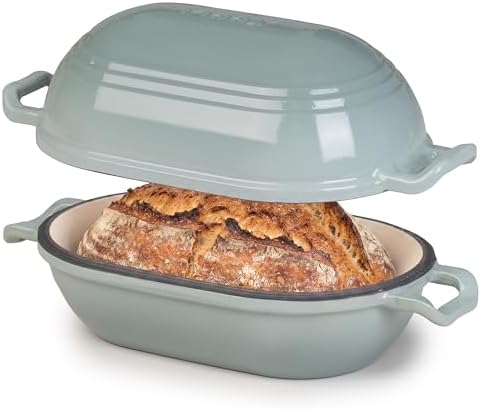 Enameled Cast Iron Dutch Oven for Sourdough Bread Baking,11 x 7 Inch Oval Cast Iron Bread Pan with Lid,Dutch Oven for Homemade Sourdough Baking,5 QT Meatloaf Pan,Oven Safe by FRRLY