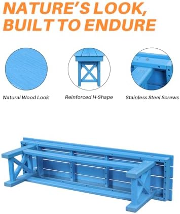 HDPE Outdoor Bench, 55" Patio Bench Outdoor Furniture, Poly Lumber Adirondack Benches, All Weather HDPE Patio Garden Backless Benches for Park, Poolside, Deck, Porch, Sky Blue - Image 5