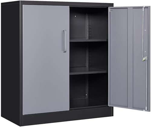 SISESOL Metal Storage Cabinet with Doors and Shelves,Garage Storage Cabinet with Lock,Black Grey Metal Cabinets with Locking Doors,Steel Cupboard for Home,Office,Garage Cabinets 36" H by SISESOL