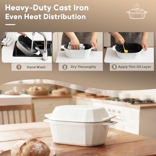 Enameled Cast Iron Dutch Oven for Bread Baking – 3QT Oval Round Heavy Duty Bread Pan with Lid, Non-Stick Ceramic Coating,Loaf Cast Iron Bread Oven for Sourdough, Baking, Roasting, Braising, Stovetop & Oven Safe - Image 4