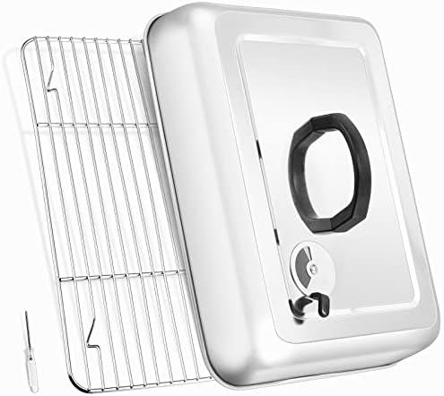 Leonyo 13" Rectangular Basting Cover with 11"x 9" Cooling Rack, Cheese Melting Dome & Wire Rack for Baking, Griddle Accessories with Steam Dome Lids for Oven, BBQ Flat Top Grill Cooking by Leonyo