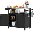 Weatherproof HIPS Outdoor Kitchen Island with Stainless Steel Top & Storage Cabinet, Movable Prep Table with Wheels for BBQ Food Prep, Outdoor Grill Cart for Parties, Black by Sunnibety