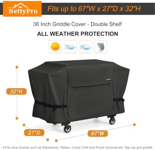 NettyPro Griddle Cover for Blackstone 36 inch Griddle, Waterproof UV Resistant 4 Burner Flat Top Gas Grill Cover 36" Cooking Station, Black - Image 3