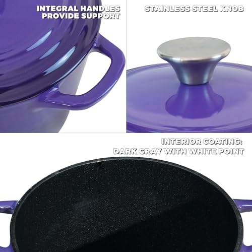 Flavehc Dutch Oven Pot with Lid 1.8 Qt Cast Iron Dutch Oven for Bread Baking, Purple Enameled Cast Iron Rice Pot, Small Deep Dutch Oven for Rice, Beans & Side Dishes - Image 2