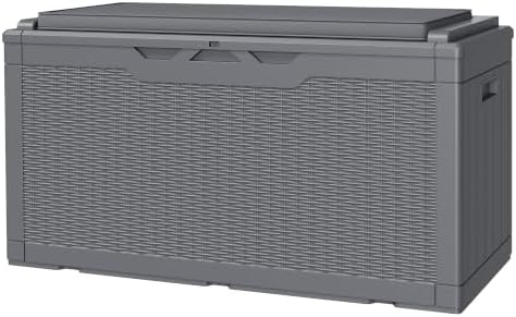 JUMMICO 100 Gallon with Cushion Deck Box, Waterproof Outdoor Storage Box by JUMMICO