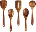 Wooden Kitchen Utensil Set, 5 PCS Natural Teak Wooden Spoons for Cooking by Mooues