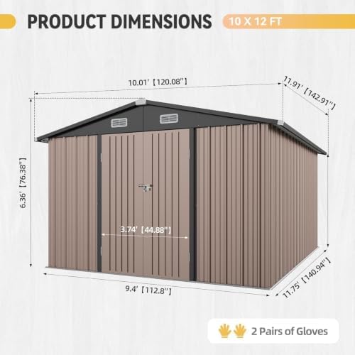 Aoxun 10x12FT Shed with Floor Galvanized Steel Outdoor Storage Shed (Brown) - Image 2