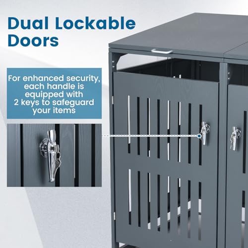 Goplus 44 Cu.Ft Outdoor Trash Can Storage, Garbage Can Hider Outdoor with 2 Lockable Doors Gas Struts & Shock Absorbers, Slant-roof Outdoor Storage for Patio, Backyards, Yard & Garden (52"x32"x49.5") - Image 6