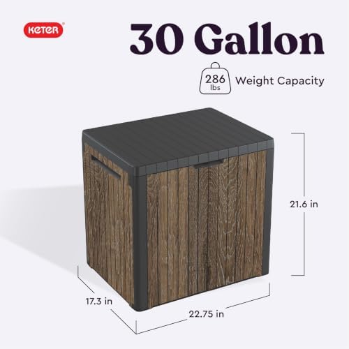 Keter Premium Everwood 30 Gal Outdoor Storage Box and Patio Side Table - Image 2