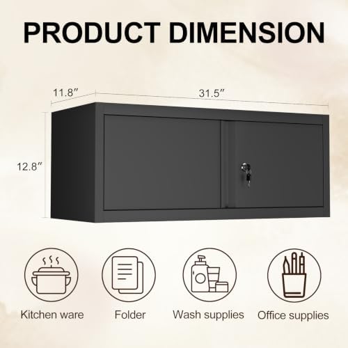 IRONFFICE Metal Garage Wall Cabinets,13" H Garage Storage Cabinet Wall Mounted,Floating Storage Organization with Doors,Locking Hanging Cabinet for RV,Home Office,Warehouse,Black - Image 3