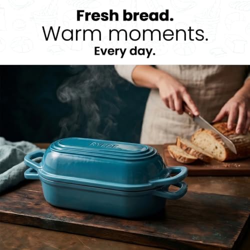 Oval Dutch Oven for Bread Baking,11.3x5.3 Enameled Cast Iron Bread Pan,Blue - Image 3