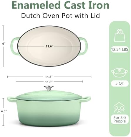 TeamFar Oval Dutch Oven, 5qt Enameled Cast Iron Dutch Oven Pot with Lid - Image 2