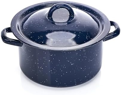 IMUSA USA C20666-1062810W Speckled Enamel Stock Pot with Lid, 4 Quart, Blue by VisitIMUSA