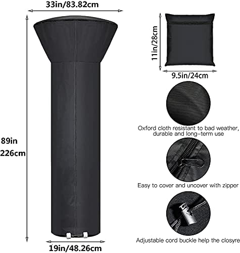 [2 Pack] Patio Heater Covers with Zipper and Storage Bag,Waterproof,Dustproof,Wind-Resistant,Sunlight-Resistant,Snow-Resistant,Black,89'' Height x 33" Dome x 19" Base - Image 2