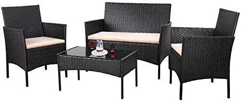 Homall 4 Pieces Outdoor Patio Furniture Sets Rattan Chair Wicker Set,Outdoor Indoor Use Backyard Porch Garden Poolside Balcony Furniture (Black and Beige) by Homall