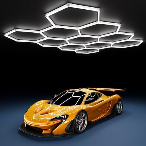 MODERN 11Grids Hexagon Garage Light: 48Pack 384W 47000LM High Brightness Hexagon Garage Lights-Easy Install Honeycomb Ceiling Lights for Warehouse, Gym Basement, Exhibition Hall by MODERN