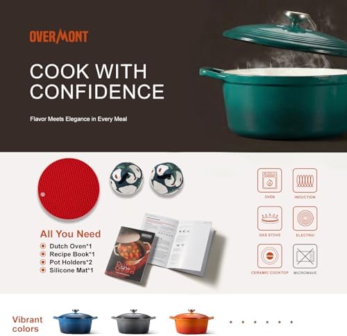 Overmont Enameled Cast Iron Dutch Oven - 5.5QT Pot with Lid Cookbook - Image 6